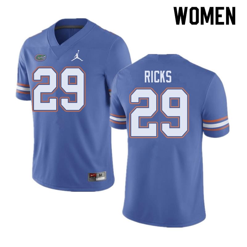 Women's NCAA Florida Gators Isaac Ricks #29 Stitched Authentic Jordan Brand Blue College Football Jersey FLM8565BZ